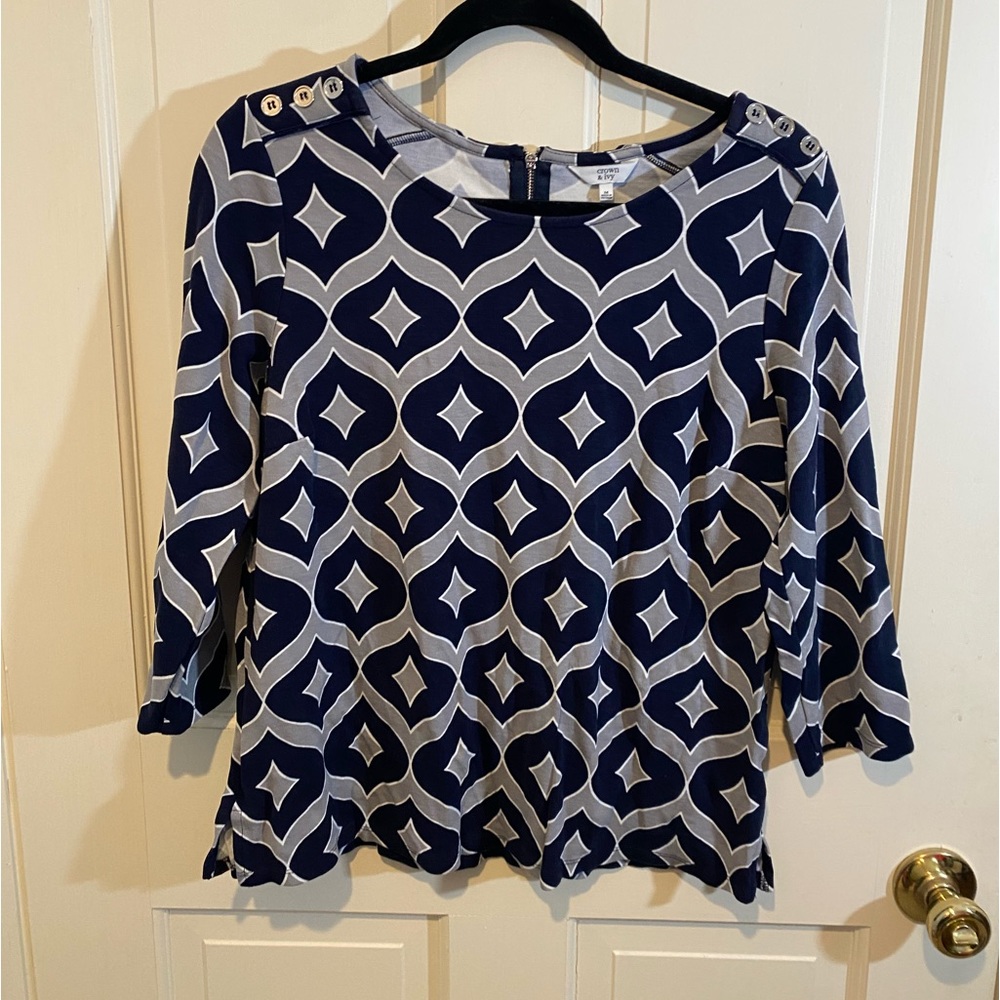 Crown & Ivy Long Sleeved Blouse - MEDIUM Blue/Gray